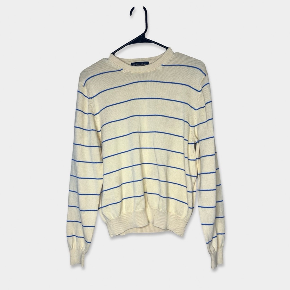 BROOKS BROTHERS Sweater Size S Yellow Blue Striped Cotton GUC